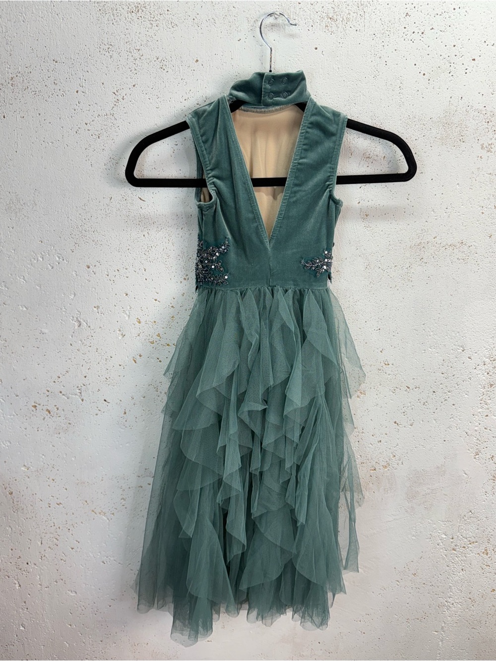 Weissman Elite Velvet Tulle Back Panel Dance Leotard NEW Green Intermediate Size - Picture 3 of 9